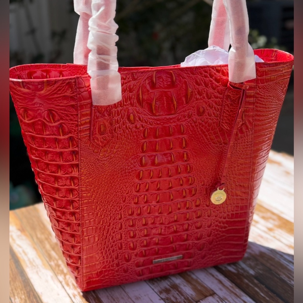 Brahmin Jayden Tote NWT in RED with Orange / Gold tipping price firm - Picture 3 of 13